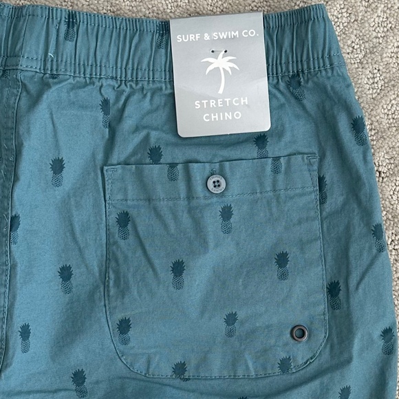 Surf & Swim Co. Stretch Chino Pineapple Print Pull-On Shorts Size L Teal NWT - Picture 7 of 13